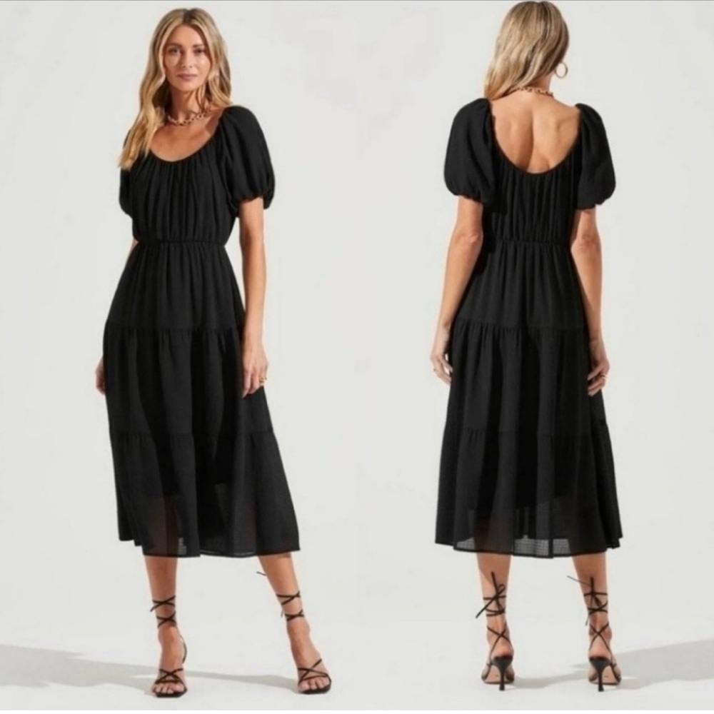 Astr The Label black puff sleeve midi dress